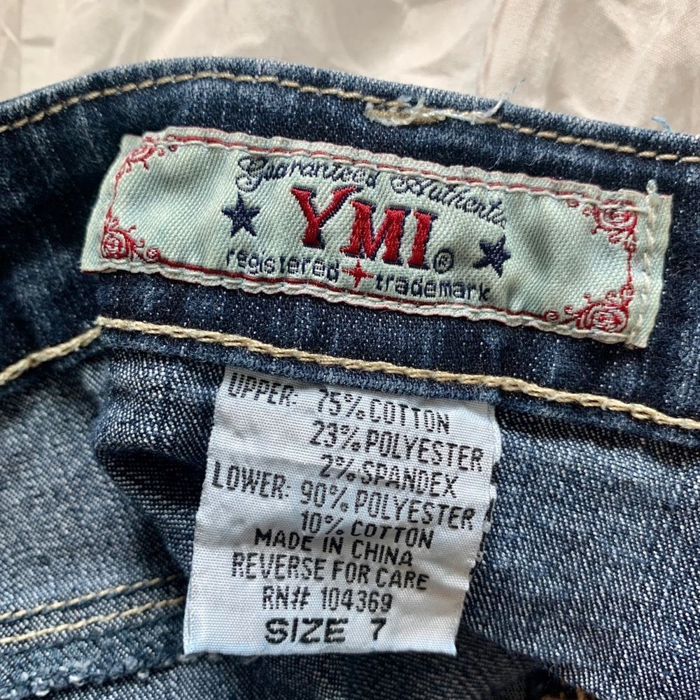 VTG YMI Lace Ruffle Denim Midi Skirt y2k 2000s 90s Western Mixed Peasant Cotton - Picture 4 of 16